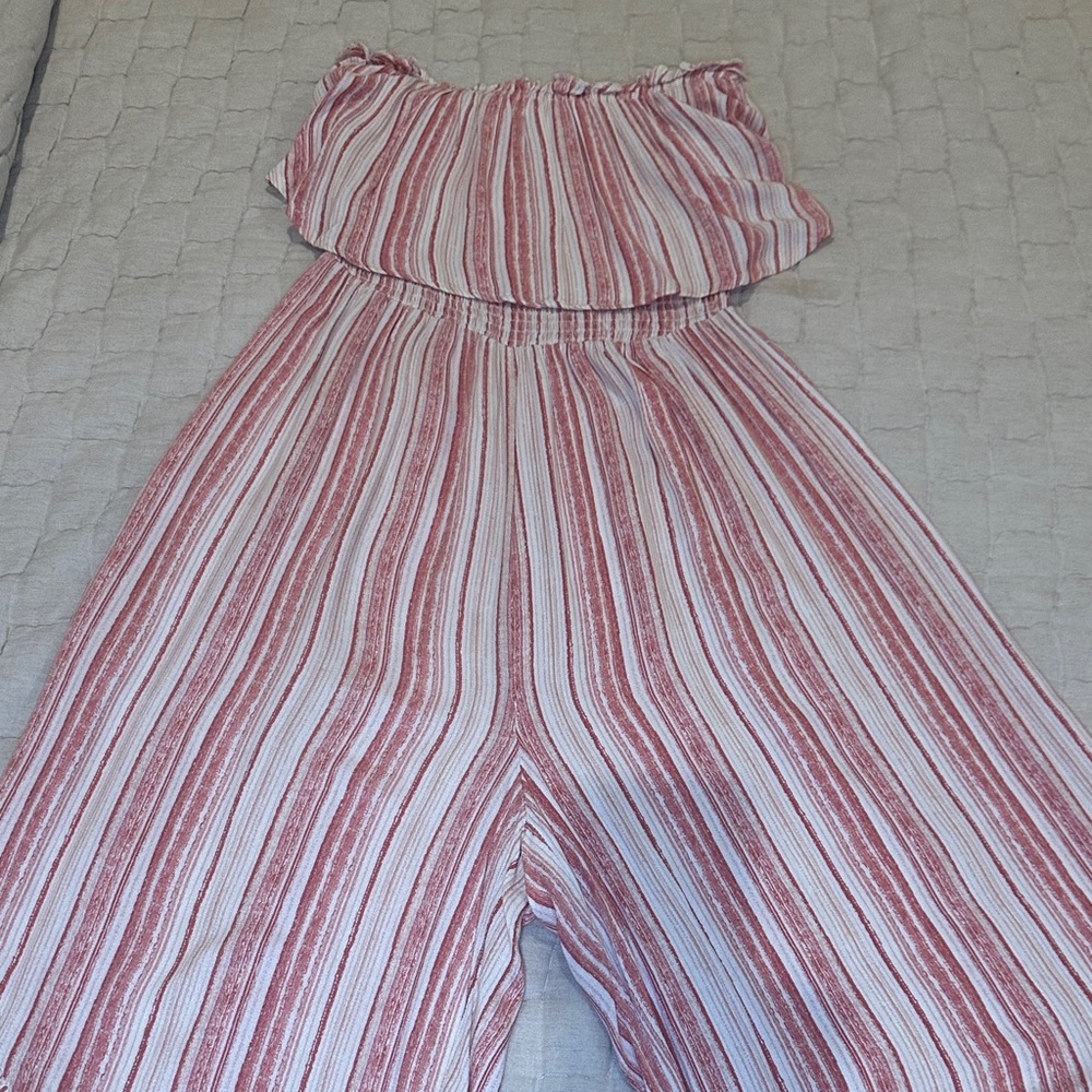 Lush Pink and White Striped Wide Leg Jumpsuit